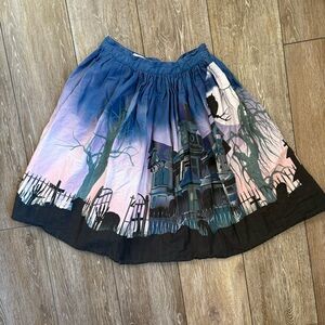 Unique Vintage Haunted House Halloween Skirt Gothic Graveyard Print
